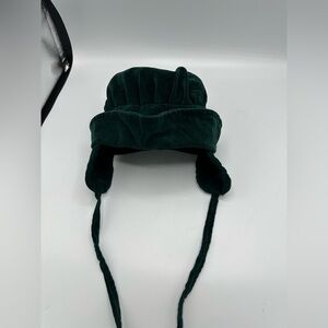 Vintage 90s Toddler Girls 2-4T Green VELVET Trapper Hat Ear Flap with Tye Straps